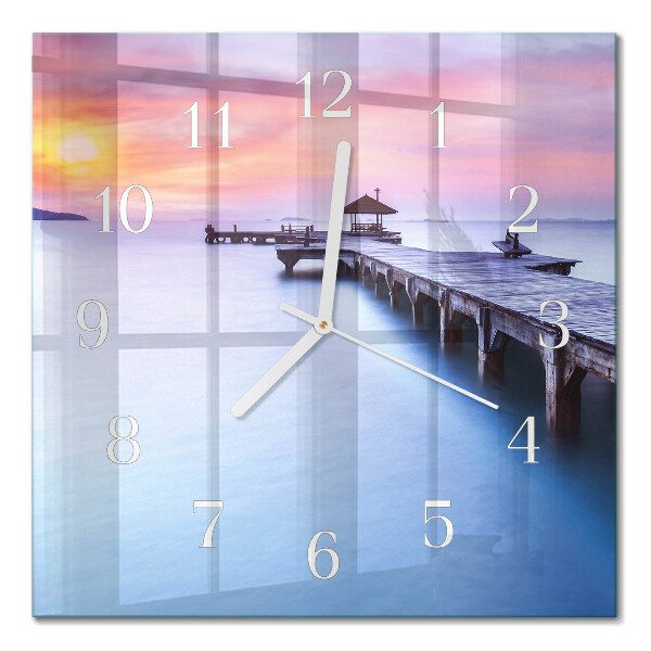 Quadratische wanduhr modern Holzbrücke