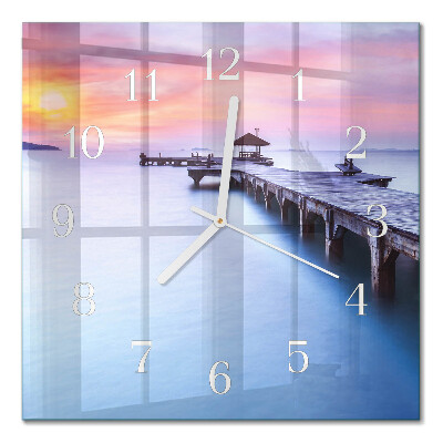 Quadratische wanduhr modern Holzbrücke