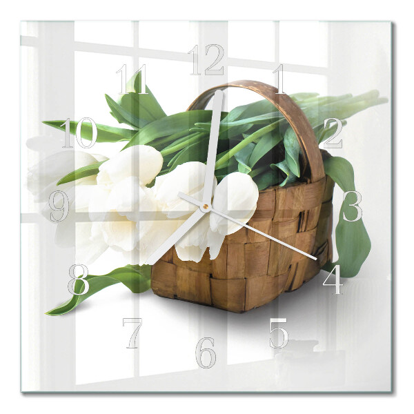 Moderne wanduhr quadratisch Korb mit Tulpen