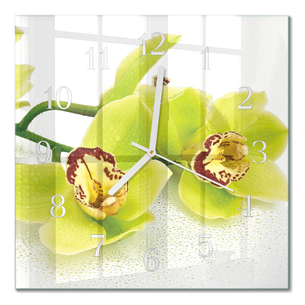 Glasuhr quadratisch Orchidee