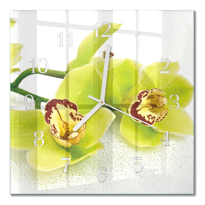Glasuhr quadratisch Orchidee