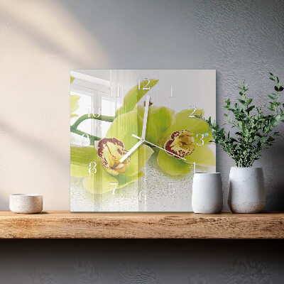 Glasuhr quadratisch Orchidee