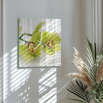 Glasuhr quadratisch Orchidee