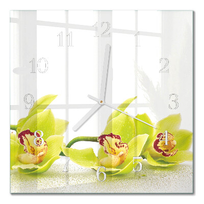 Quadratische wanduhr modern Orchidee