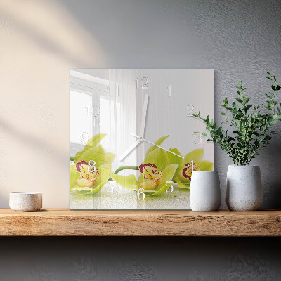 Quadratische wanduhr modern Orchidee