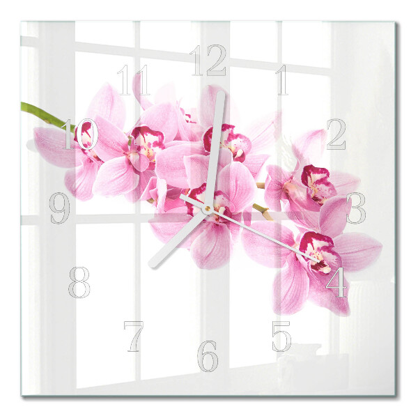 Moderne wanduhr quadratisch Orchidee