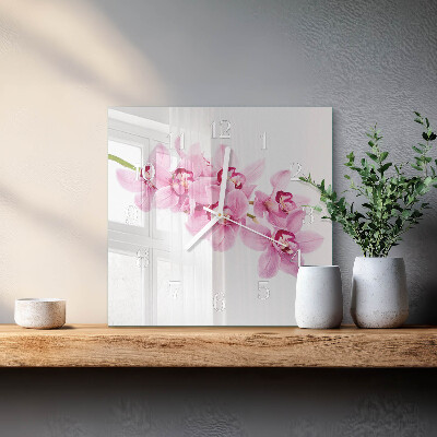 Moderne wanduhr quadratisch Orchidee