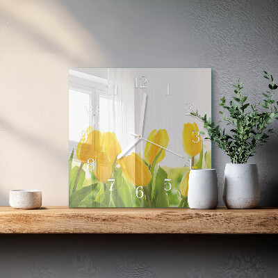 Glasuhr quadratisch Tulpen
