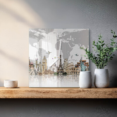 Quadratische wanduhr Welt