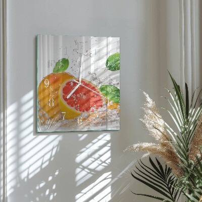 Glasuhr quadratisch Grapefruit