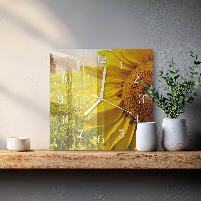 Quadratische wanduhr Sonnenblume