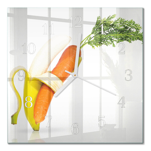 Moderne wanduhr quadratisch Karotten und Bananen