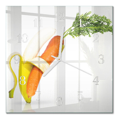 Moderne wanduhr quadratisch Karotten und Bananen