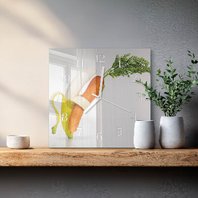 Moderne wanduhr quadratisch Karotten und Bananen