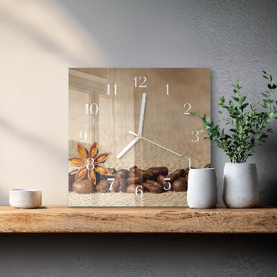 Glasuhr quadratisch Kaffeebohnen