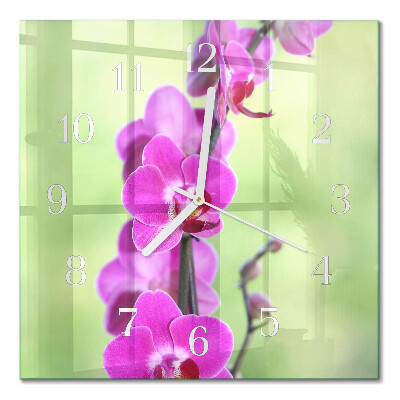 Glasuhr quadratisch Orchidee