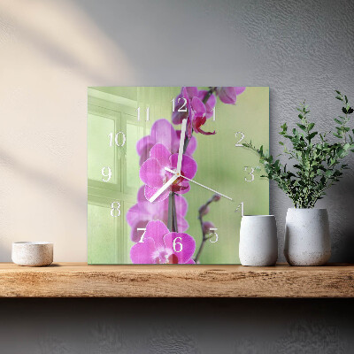 Glasuhr quadratisch Orchidee