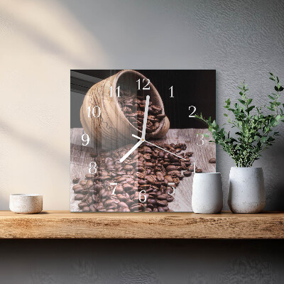 Quadratische wanduhr modern Kaffeebohnen