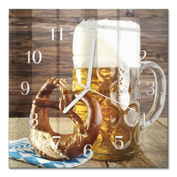 Wanduhr mit motiv quadratisch Brezel mit Bier
