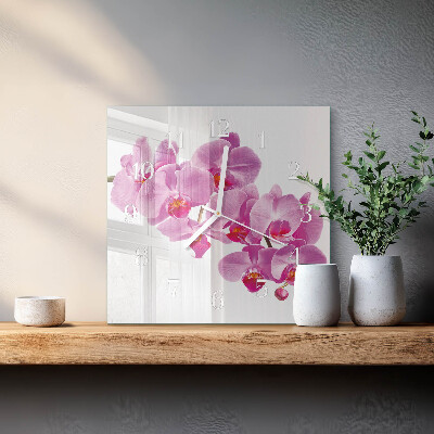 Moderne wanduhr quadratisch Orchidee