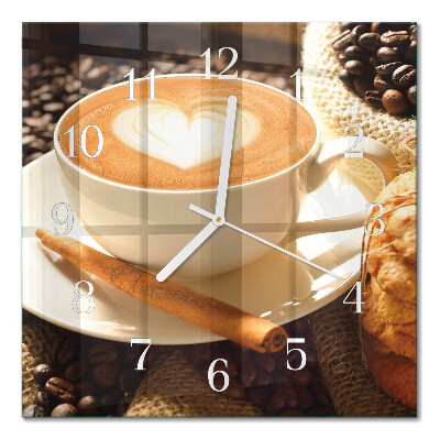 Quadratische wanduhr Kaffeeherz