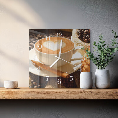 Quadratische wanduhr Kaffeeherz