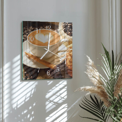 Quadratische wanduhr Kaffeeherz