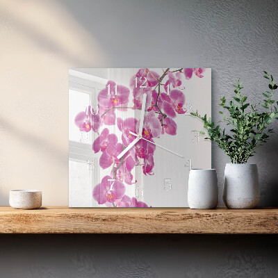 Quadratische wanduhr Orchidee