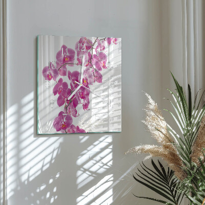 Quadratische wanduhr Orchidee