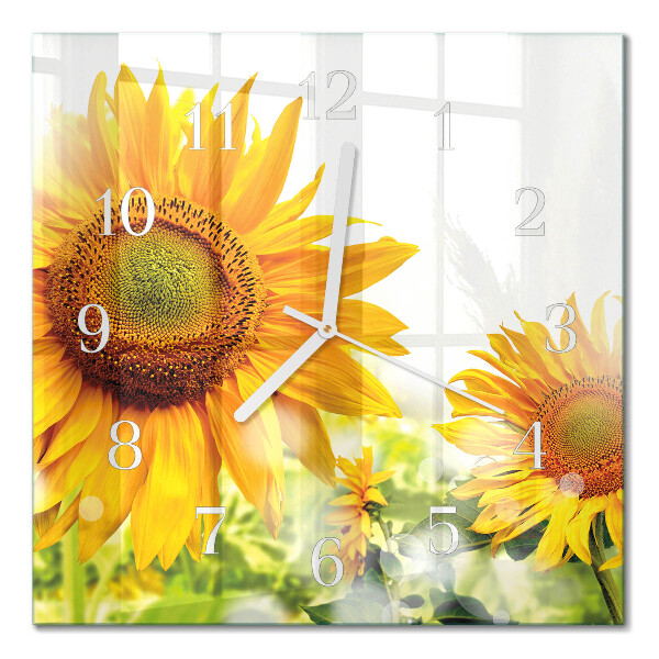 Glasuhr quadratisch Sonnenblume