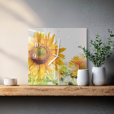 Glasuhr quadratisch Sonnenblume