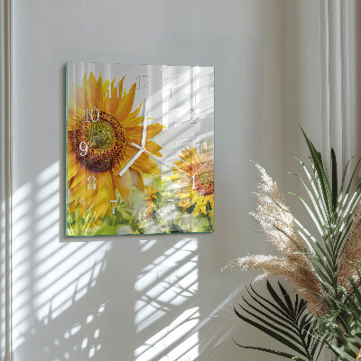 Glasuhr quadratisch Sonnenblume