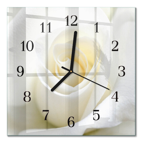 Glasuhr quadratisch Weiße Rose