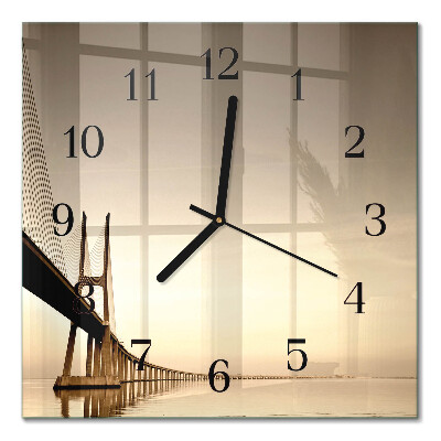 Quadratische wanduhr Brücke in Sepia