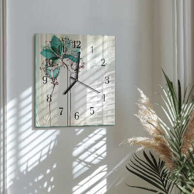 Glasuhr quadratisch Vintage-Blumen