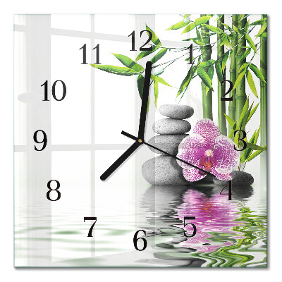 Quadratische wanduhr modern Steine ​​und Orchideen