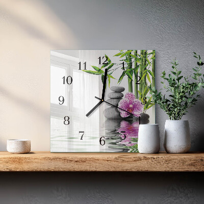 Quadratische wanduhr modern Steine ​​und Orchideen