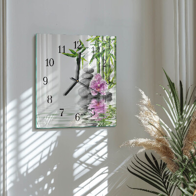 Quadratische wanduhr modern Steine ​​und Orchideen
