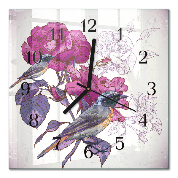 Moderne wanduhr quadratisch Vögel und Blumen