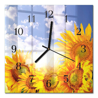 Glasuhr quadratisch Sonnenblumen