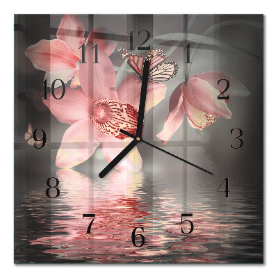 Quadratische wanduhr modern Orchidee