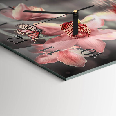 Quadratische wanduhr modern Orchidee