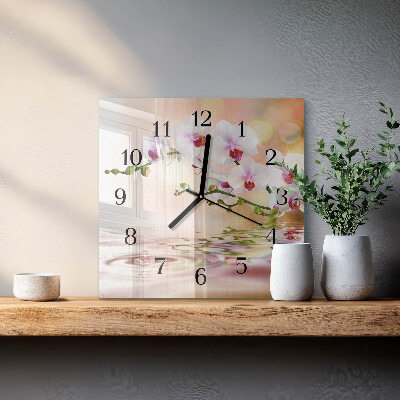 Quadratische wanduhr Orchidee