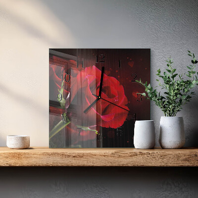 Quadratische wanduhr Rosen