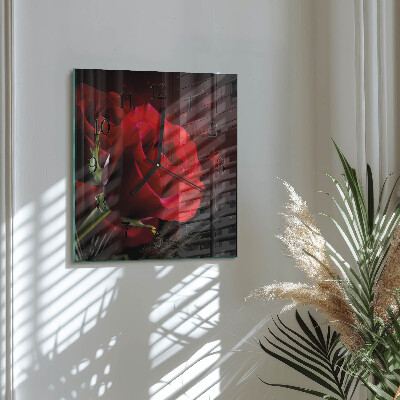 Quadratische wanduhr Rosen