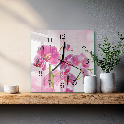 Glasuhr quadratisch Orchidee