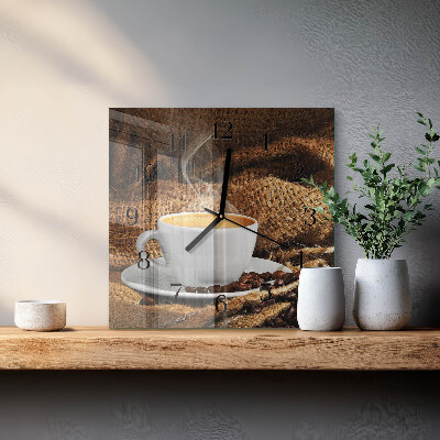 Quadratische wanduhr Kaffeebohnen