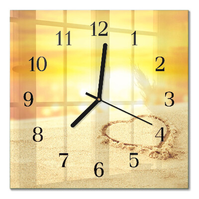 Quadratische wanduhr Herz im Sand