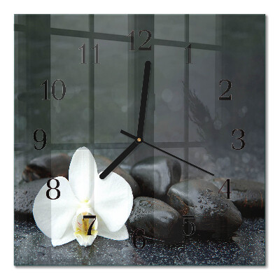 Glasuhr quadratisch Blumen und Steine