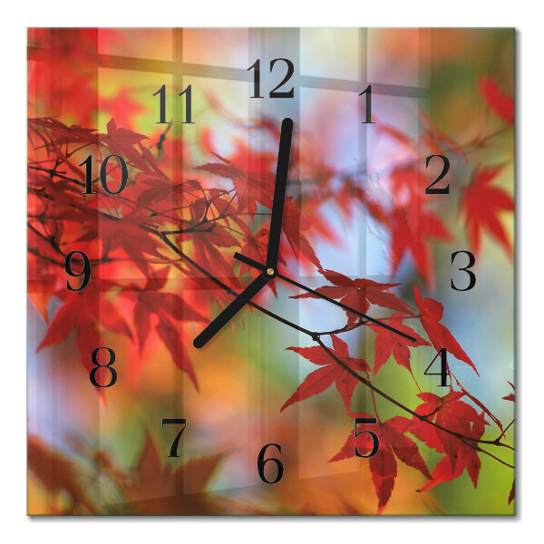 Quadratische wanduhr modern Ahornblätter